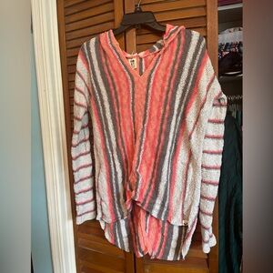 Roxy Coral and Gray Striped Sweater